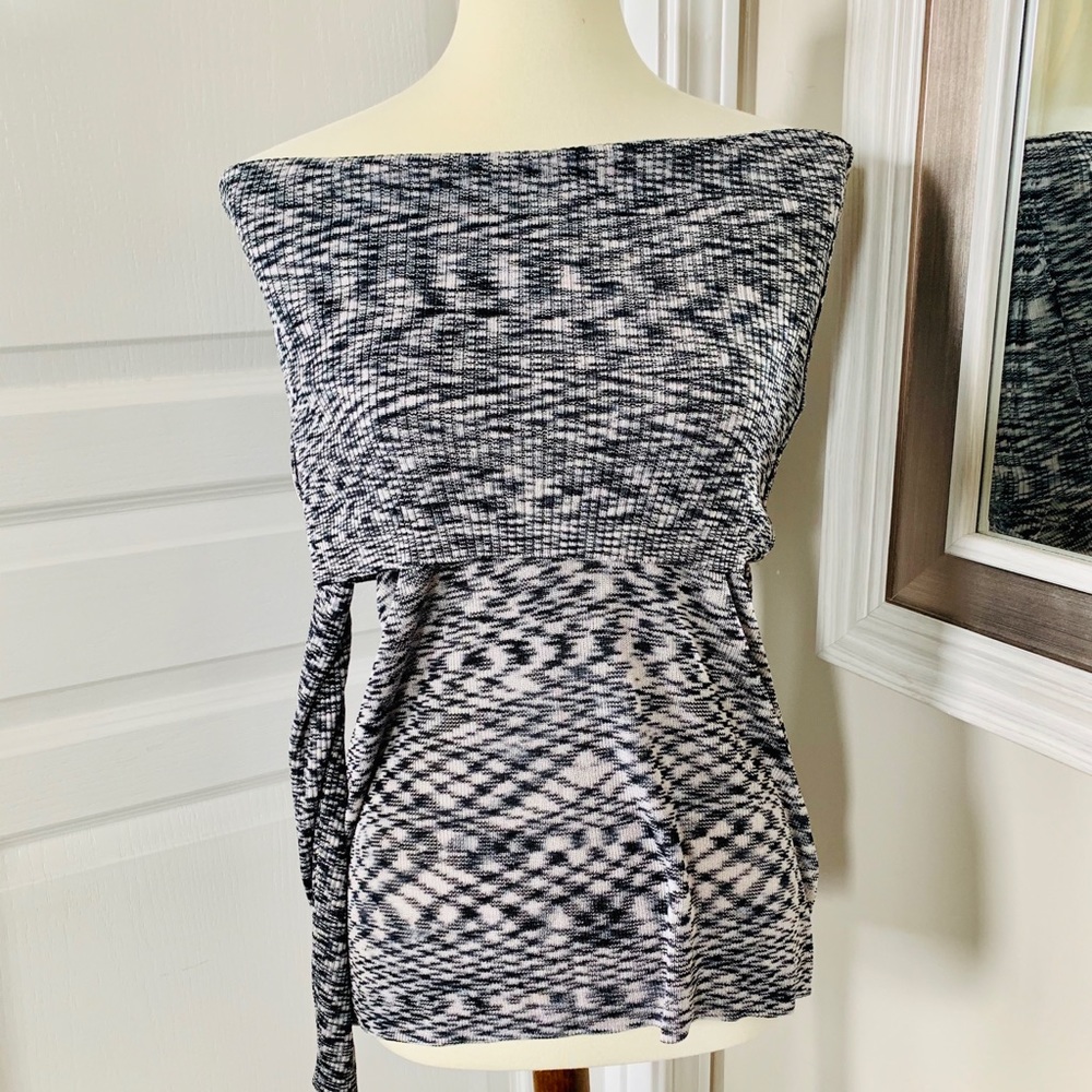 Off the shoulder sweater with deep cowl